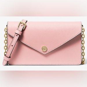 Michael Kors powder blush Small Saffiano Leather Envelope Crossbody Bag